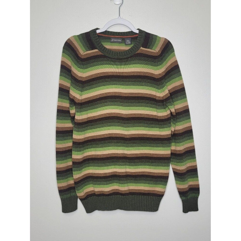 y2k green tan brown striped woodsy goblincore forest cabincore sweater small